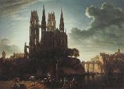 Karl friedrich schinkel Gothic Cathedral by the Waterside (mk450 oil painting artist